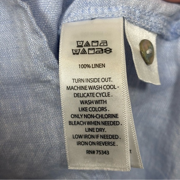 Nicole Miller Oversized Linen Long Sleeve Button Up Shirt-Light Blue-Women Large - Picture 6 of 6